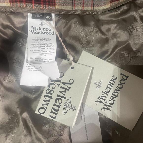 Vivienne Westwood Red Plaid Drunken Midi Pencil Drape Skirt - Picture 7 of 8